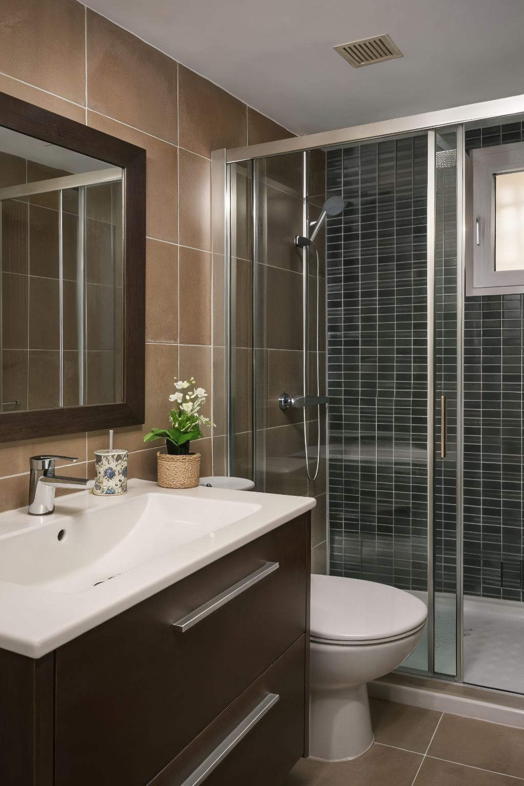 Rincón del salón de Nova MSuites Catedrales con sillón claro sobre parqué y ventanal francés con vistas al campo